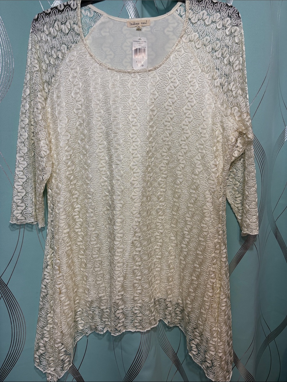 indigo soul cream lace overlay tunic top